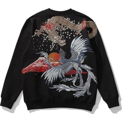 2021 New Arrival Top Fashion Sale Cotton O-neck Winter Tattoo Traditional Animal Full Embroidery Hoodies Hip Hop Sweatshirt