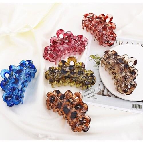 New Ins Hair Accessories Female Large Hollow Flower Claw Shark Clip Lace Hairpin Plate Hair Ponytail Fashion Top Clip