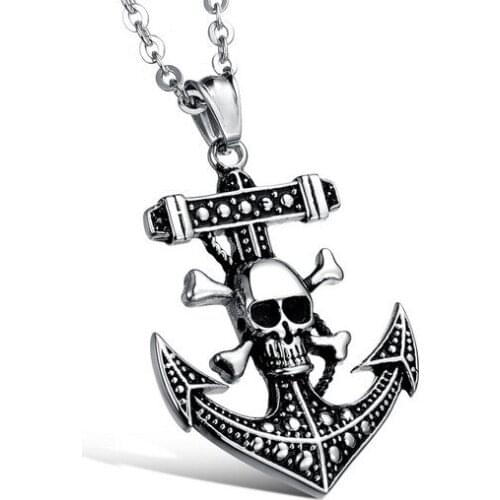 Titanium Steel Anchor Necklace, Skull & Crossbones style Anchor Pendant Necklace, "Pirates of the Death" Punk Unique Jewelry