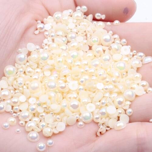 1000/500pcs 2-5mm and Mixed Size Champagne AB Glue on ABS Imitation Half Round Pearls Resin Flatback Beads Craft Jewelry Making