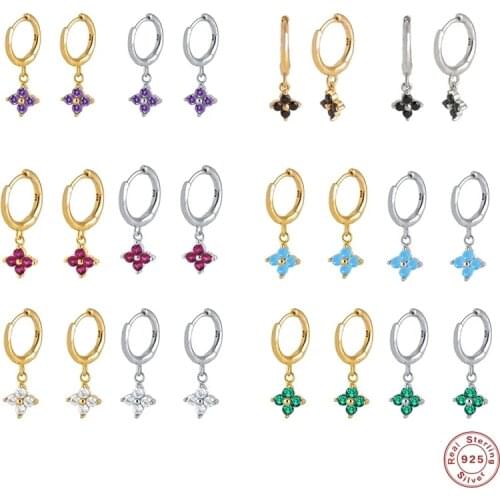 Aide 925 Sterling Silver Colorful Zircon Flower Pendant Hoop Earrings For Women Girls Valentines Day Gift Pendientes orecchini