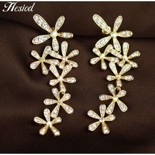 Trendy Crystal Flower Plant Tassel Chandelier Drop Earrings Gold Silver Color Long Dangle Earring For Women Girls Jewelry Gift