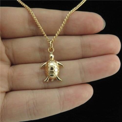Q21A35 Ocean Beach KC Light Gold Alloy 18mm Swimming Turtle Pendant Collar Choker Necklace 18"