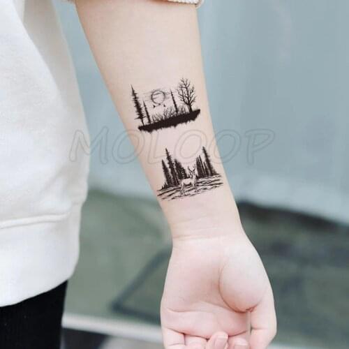 Tattoo Sticker deer bird animal forest tree planet sun moon Water Transfer Temporary Fake tatto flash tatoo for kid girl men