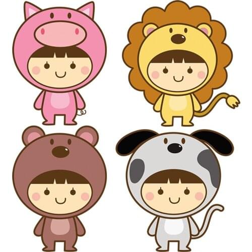 Three Ratels QMH35 Lovely animals dress up baby Cartoon stickers home decoration accessories