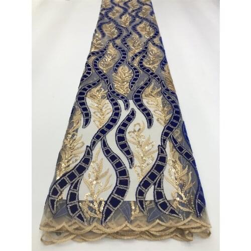 2021 Velvet Sequins Net Lace High Quality Royal Blue Latest Africa Mesh Sequins Embroidery Fabric For Nigeria Wedding Dress