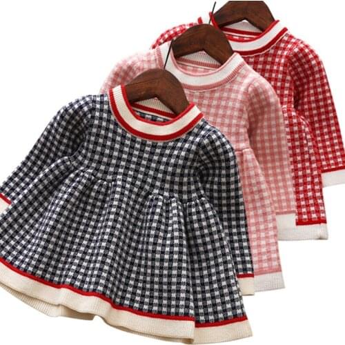Baby Girls Clothes Warm lattice knit Sweater dress for Girls Dress winter Kids Dresses For Toddler Children Christmas costume