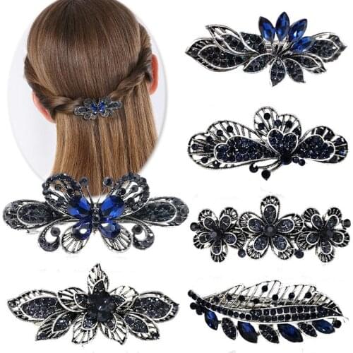 Retro Style Crystal Butterfly Flower Hair Clip Barrettes For Women Metal Rhinestone Hair Clips Hearwear Hair Styling Accessories
