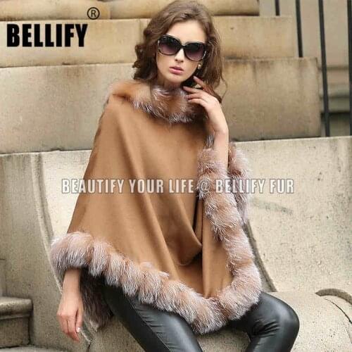 New Style Women Real Fox Fur Collar Cashmere Shawl Lady Cape black natural fox fur Wrap