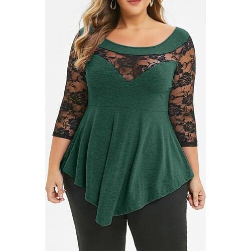 Three Quarter Sleeve Shirt Blouse Plus Size 5XL Floral Lace Hollow Out Women Clothing Summer Big Size Tops Ladies Ruffles Shirts