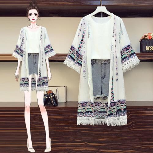 Plus Size Skinny Blouses Vacation Outfits Womens Clothing 100kg Fat Sister Summer Suit Fashion National Style Coat Two Pieces