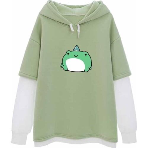 Frog Hoodie Printed Pullover Graphic Oversized Hoodies Women Spring Winter Sweatshirt Warm Plus Size Animal Print Kawaii Clothes