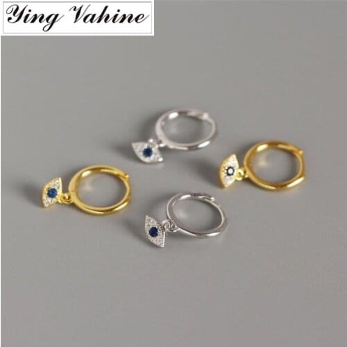 Ying Vahine New Arrival Evil Eyes Earring 100% 925 Sterling Silver Mini Zircon Blue Eyes Pendant Small Stud Earrings for Women