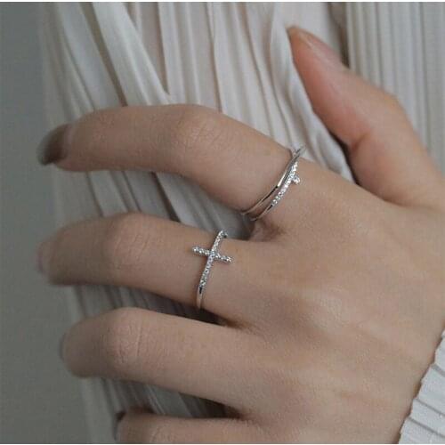 925 Sterling Silver Cross Resizable Fashion Wedding Cross Elegant Korean Shiny Zircon Finger Ring Jewelry for Women Gift New