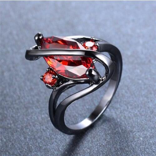 Charm Female Red Zircon Stone Ring Vintage 14KT Black Gold Wedding Rings For Women Promise Love Engagement Ring