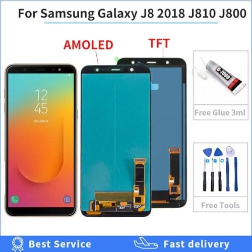 AMOLED J800 LCD For Samsung J8 2018 J800 J810FN SM-J810 LCD Display Touch Screen Digitizer Assembly repair parts Replacement