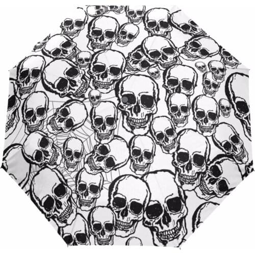 Flower& Skull Designs Automatic Umbrella Three Folding Women Umbrellas Windproof Rainproof Anti-UV Black Coating Paraguas