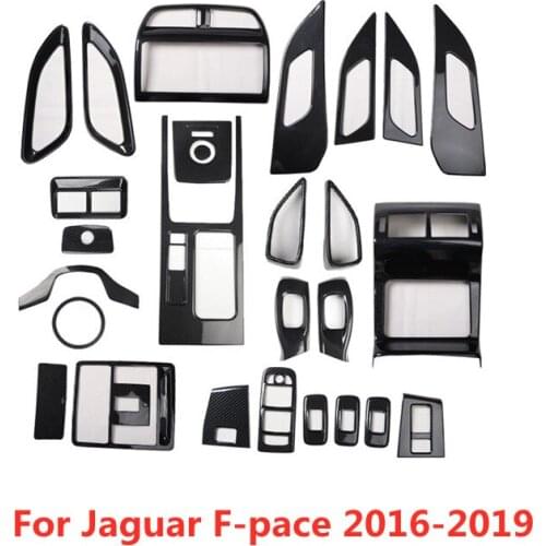 1 Set Black Carbon Fiber Printed Car Interior Styling Center Console Gear Panel Cover Moulding Trim for Jaguar F-pace 2016-2019