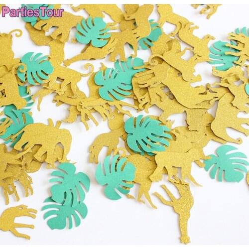 100pcs Gold Glitter Confetti Jungle Safari Animal Confetti for Jungle Safari Theme Baby Shower Decor Kids Birthday Party Decor