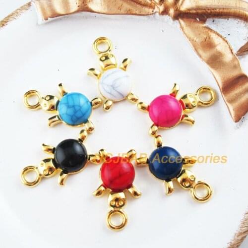 12 New Animal Charms Gold Color Retro Tortoise Mixed Acrylic Pendants 14x23mm