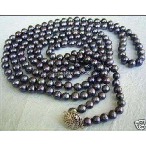 2015 beautiful DIY jewelry fashion. 7-8mm Black Akoya Cultured Pearl Necklace 55 " JT505