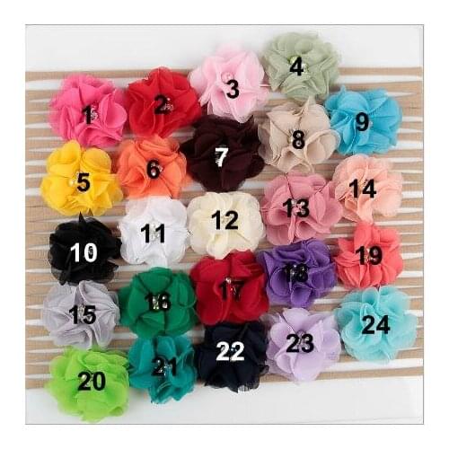 2017 Hot sale 20pcs/lot New Mini Chiffon Flowers White Pearl Rhinestone Soft Nylon Headbands For Girls Accessories