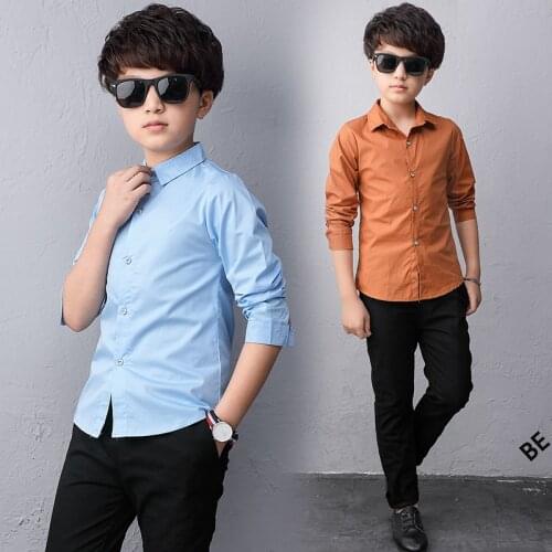 2021 New Children Clothing Boy Fashion Cotton Boys Plus Size Shirts School Clothes Uniform Blouses For 4 6 8 10 12 14 Years