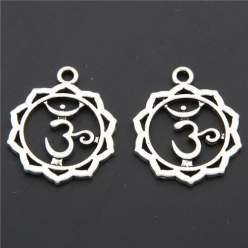 25pcs Silver Color Yoga OM Flower Charms Pendant Diy Bracelet Necklace Jewelry Finding A2726