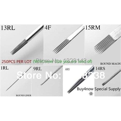 250PCS High Quality Tattoo Needles 13RL 4F 15RM 1RL 9RL 6RS 14RS MIXED ASSORTED Tattoo Needles