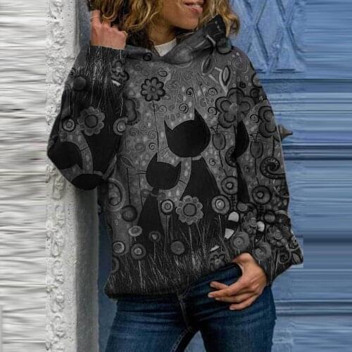 40#Sweatshirt Women Harajuku Hoodies Women Hood Animal Printing Long Sleeves Pullover Sweatshirt Tops sudaderas худи толстовка