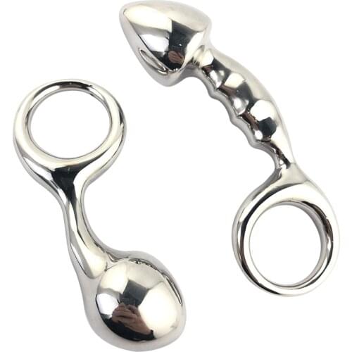 Stainless steel huge heavy small large size Metal anal beads butt plug with pull ring insert BDSM ass sex toy dildo gay couple