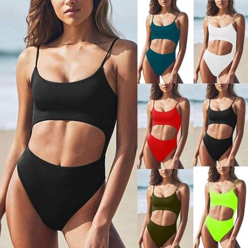Bikini 2021 Women Hollow Out Jumpsuit Push-Up Padded Bra Beach Bikini One Piece Swimwear Bathing Suit Women Swimwear Women