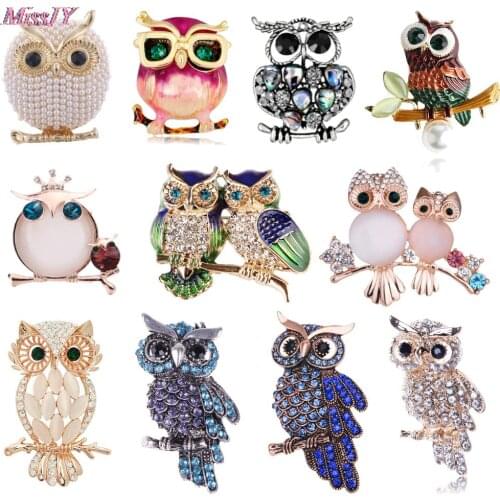 13 Styles Alloy Animal Owl Rhinestones Brooch Vintage Shell Enamel Pins and Brooches for Women Men Clothes Scarf Jewelry