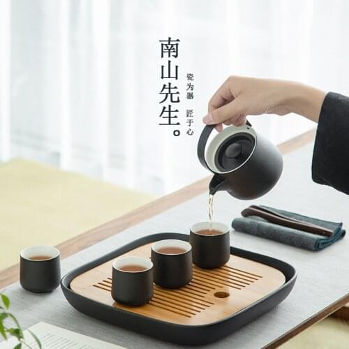 Black Tea Set With Tray Charms Porcelain Travel Tea Set Portable Kung Fu Gift Box Juegos De Vajilla Dinnerware Sets BG50TS