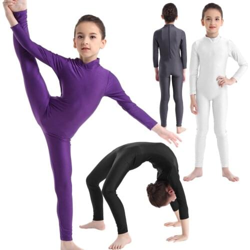 Kids Long Sleeves One-piece Professional Ballet Gymnastics Leotard Dancewear Children Girls Sports Bodysuit Gym Unitards Costume