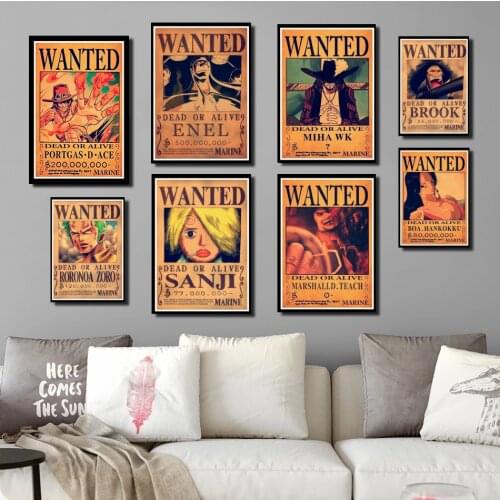 Perfect JL Japanese Anime Poster One Piece Wanted Wall Stickers Vintage Poster Prints High Quality Home Decor wall stickers