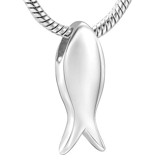 IJD10926 High Polished Stainless Steel Jesus Fish Memorial Jewellery- Engravable Keepsake Cremation Urn Necklace Pendant For Ash