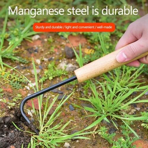 Garden Weeding Hook Compound Steel Sickle Manual Weeder with Wooden Handle Outdoor Digging Cultivator Single-claw Hook