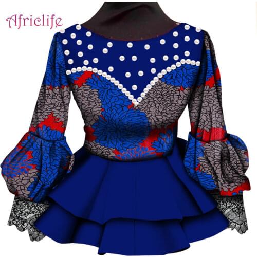 African Top Traditional Wear for Women Clothes Plus Size Dresses 4XL 5XL 6XL with Black Lace White Pearls Decorations WY8622