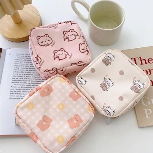 Small Cosmetic Bags Zipper Makeup Pouch Mini Lipstick Bag Girl Women Sanitary Napkin Jewelry Organizer Case Purses Kawaii Bear