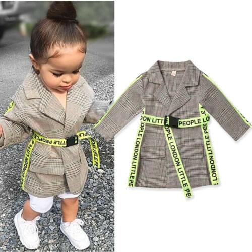 Fashion Toddler Kids Baby Girl Winter Coats Clothes Belted Plaid Print Coat Jacket Formal Outwear 0-5Y Childrens Clothing