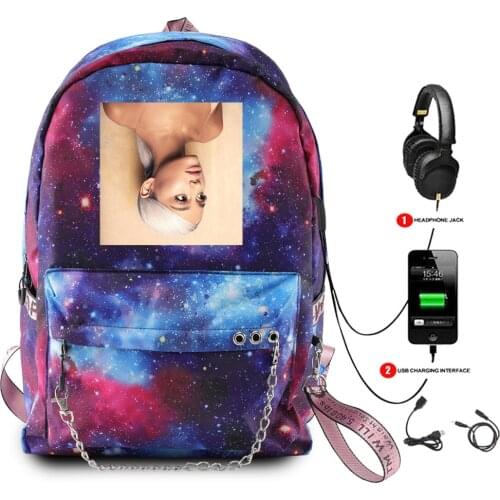 Fashion Trendy Cute Ariana Grande backpacks Usb Rechargeable Schoolbag Student Waterproof Canvas Travel Bag Print Teen Girls bag