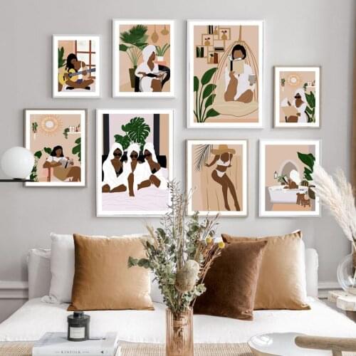 Vogue Black Person Girl Bathe Illustration Wall Art Canvas Painting Nordic Posters And Prints Wall Picture For Living Room Decor