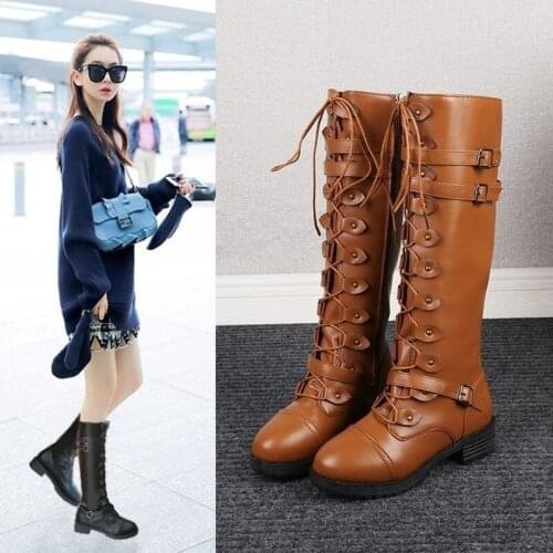 2021Winter New Style Foreign Trade European Trendy Round Toe Mid-heel Over The Knee Boots Fashion Zipper Womens Boots Plus Size
