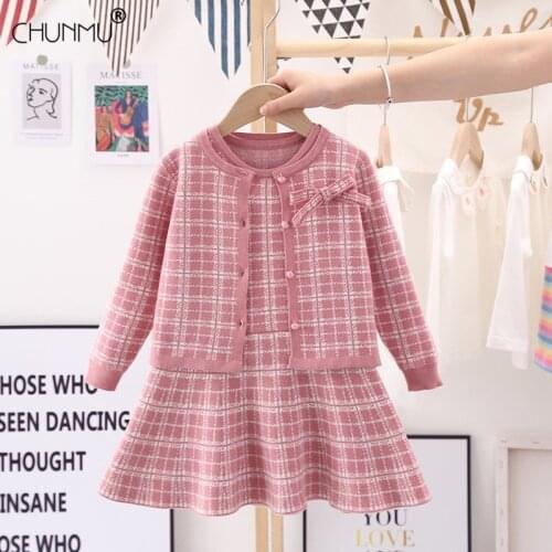 Autumn and Winter New Girls' Sweater Knitted Clothes and Pleated Skirt Warm 2Pcs Suit Girls' Baby Knitted Sweater Casual Set