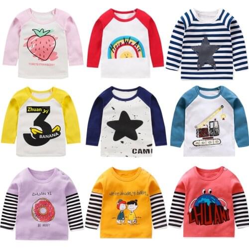 Autumn Style Childrens Cotton Bottoming Shirt Long-sleeved T-shirt Baby Casual Cartoon Round Neck Tops Boys Underwear Outwear