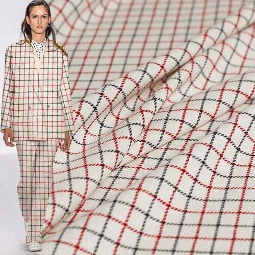 Pearlsilk Japanese White Plaid Wollen Wool Fabrics Garment Materials Autumn Women Dress Sewing Cloth Tailor Freeshipping