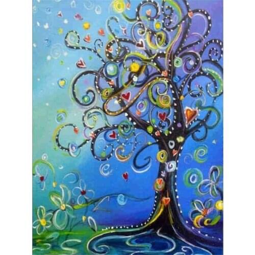 Scenery Tree Landscape Printed Water-Soluble Canvas 11CT Cross-Stitch Embroidery Full Kit DMC Threads Handiwork Different