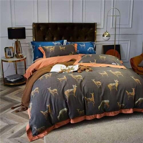 American digital printing long staple cotton suede 4-piece set ,flower and bird bedding