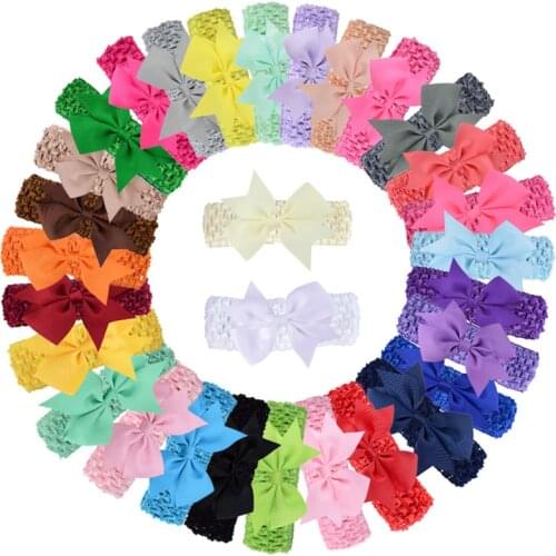 Cute Newborn Girls Headband Polyester Grosgrain Ribbon Bow Knitted Head Bands Hairband Baby Kids Hair Accessories Wholesale